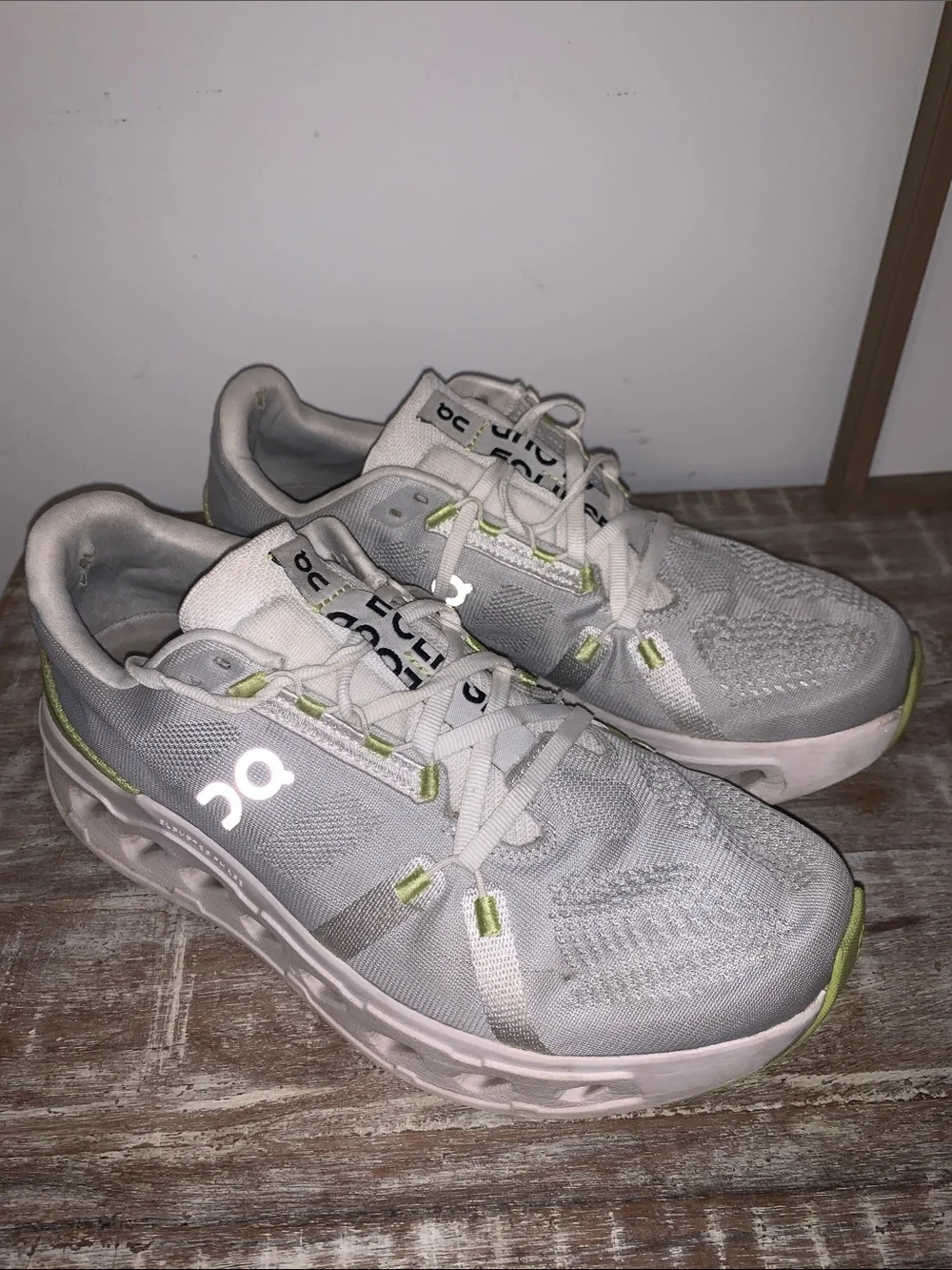 On Running White and Lime Low-Top Running Sneakers